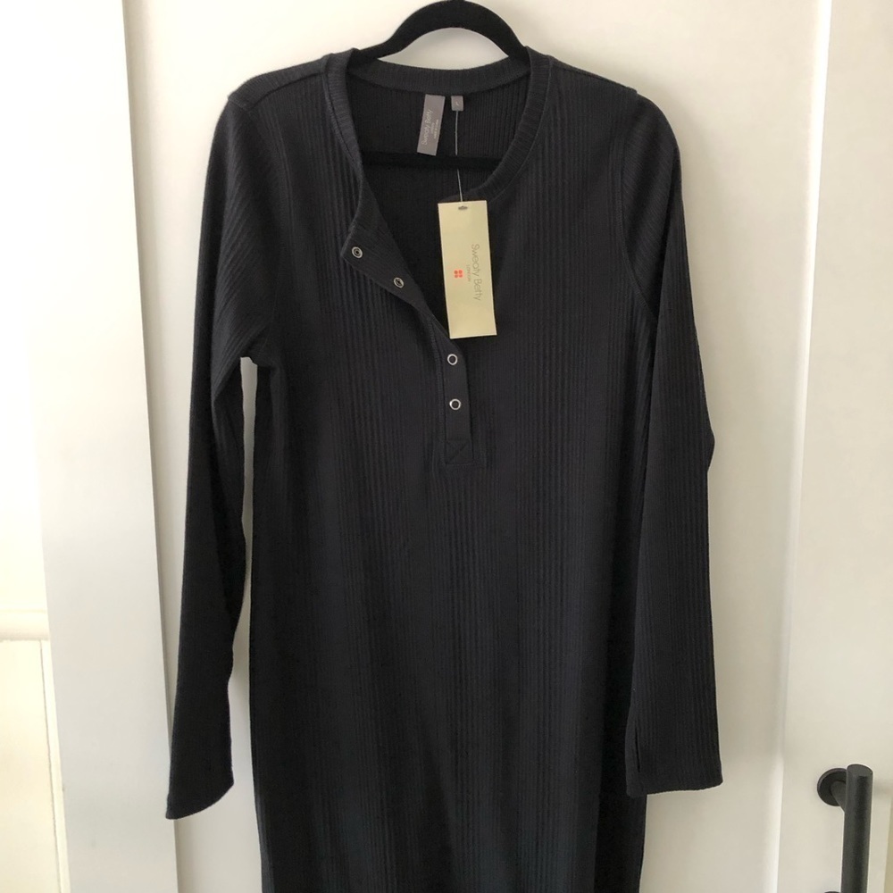 Sweaty Betty Ribbed Knit Henley Midi Black Dress 12 - Picture 4 of 12